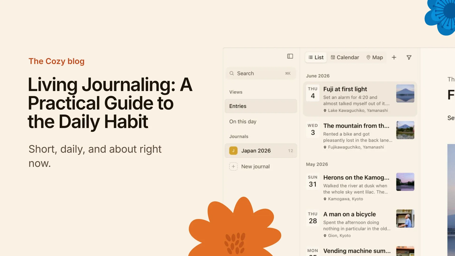 Cozy cover: Living journaling: a few lines, written while the day is still going