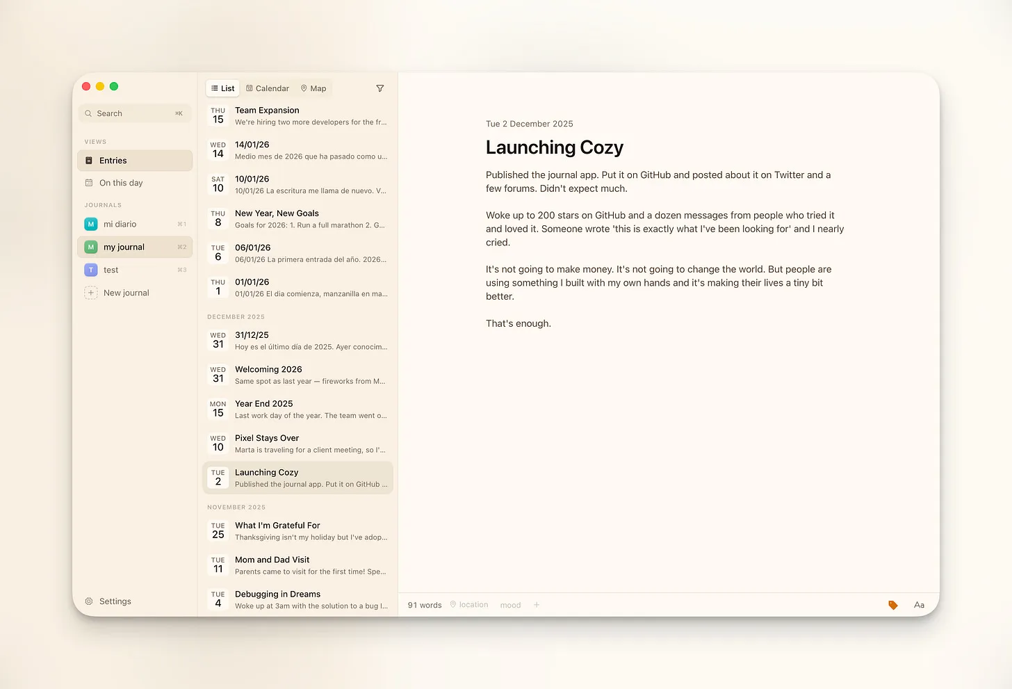 The current state of Cozy's interface