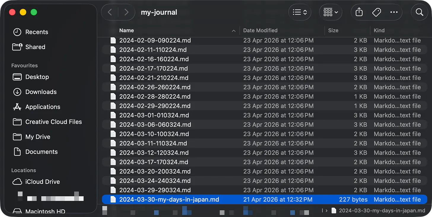 Each entry saved as a plain text file in the folder you choose