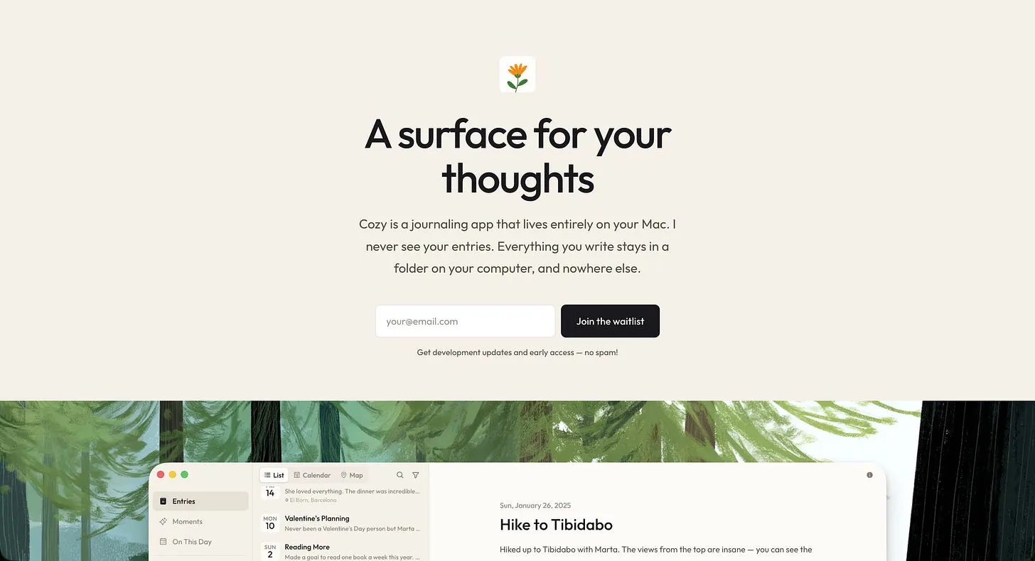 Cozy's landing page