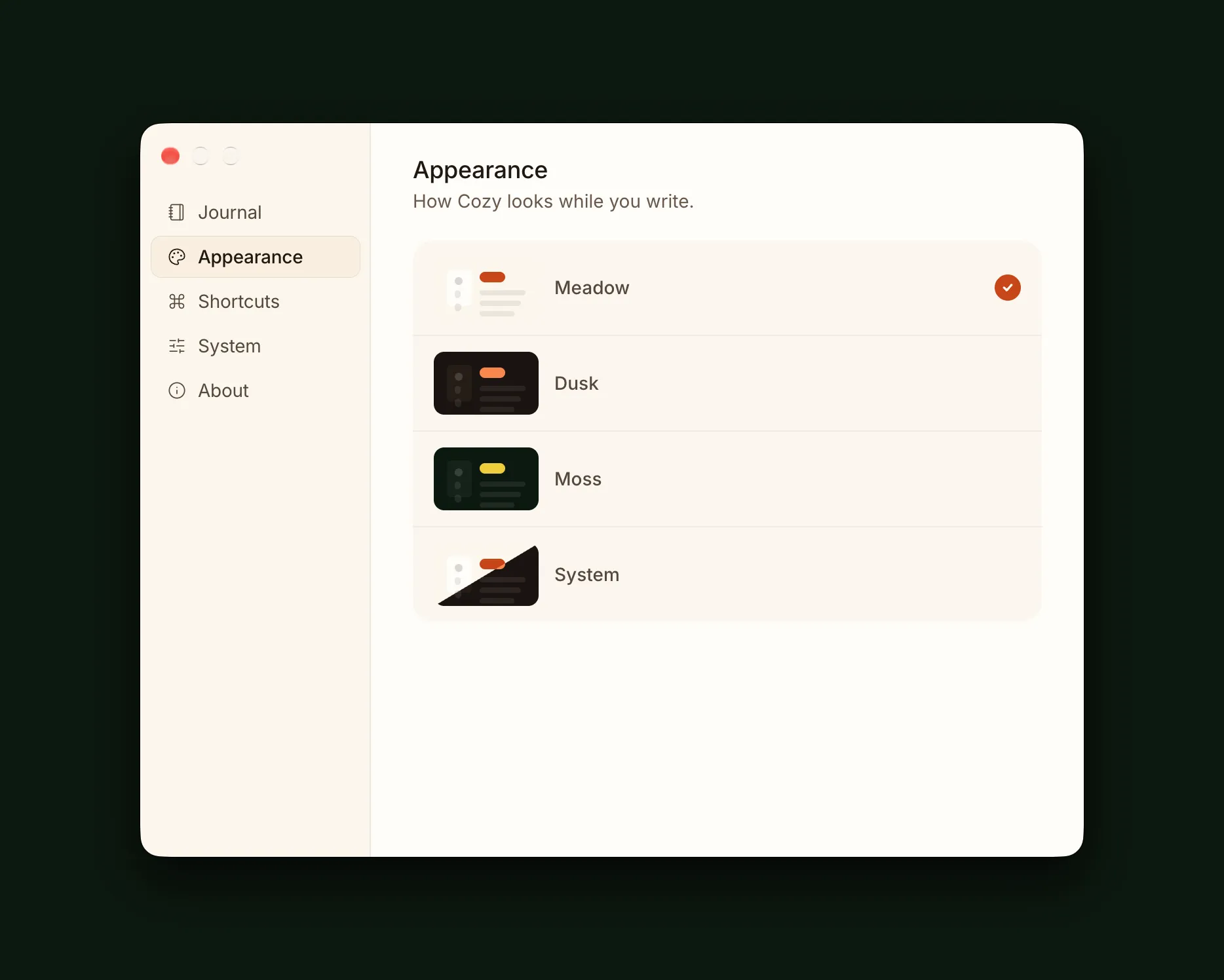 The redesigned Settings pane, with its sections down the left