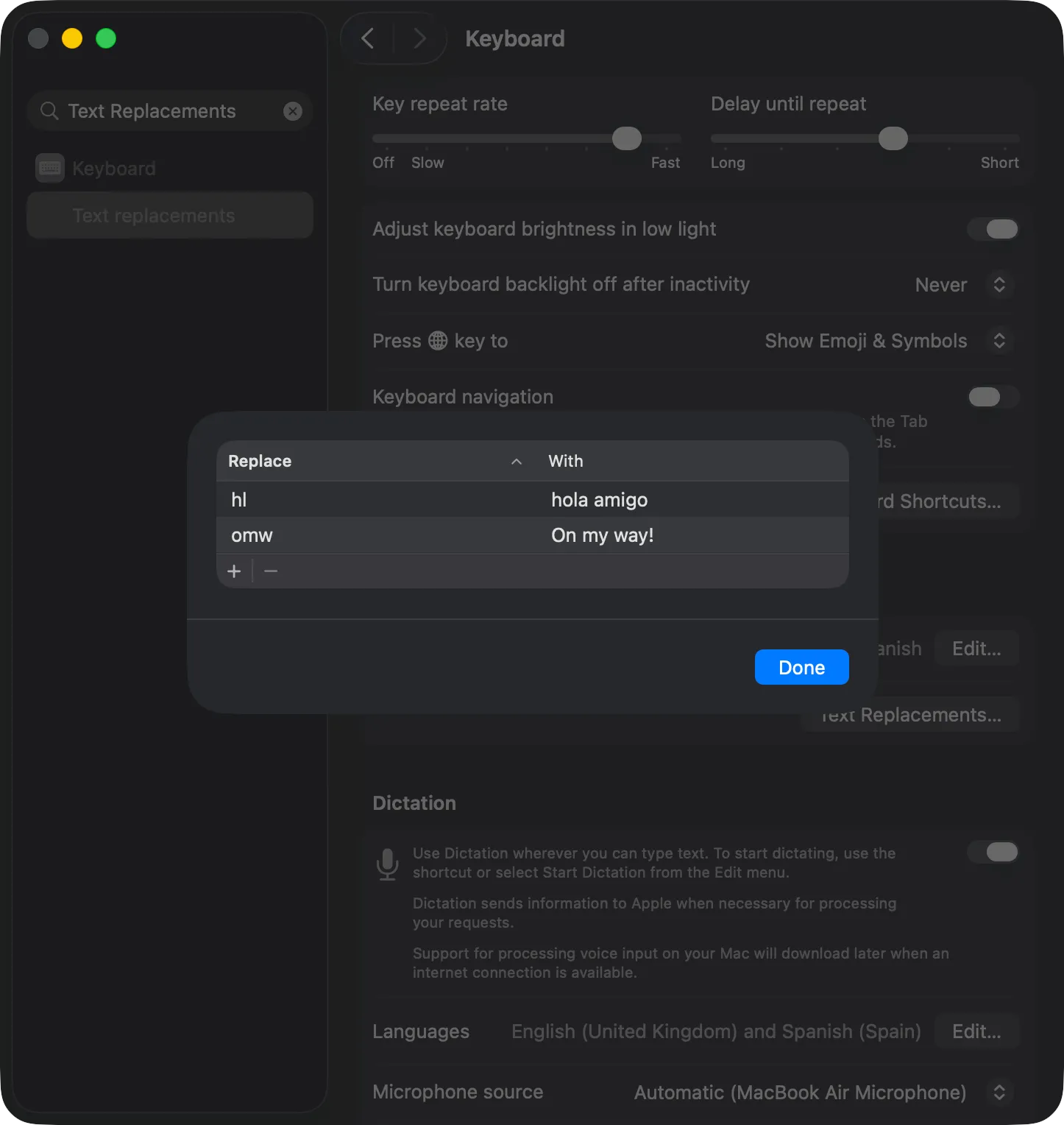 macOS text replacements expanding inside Cozy